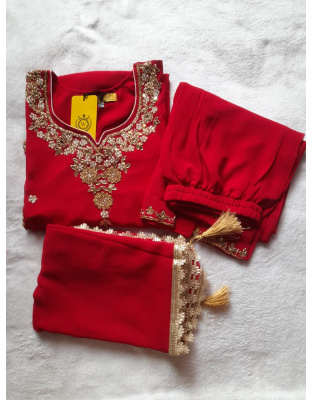 3 Piece Georgette Kurta Set (Red)