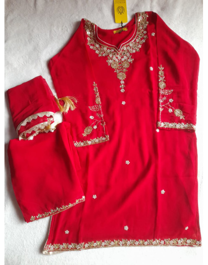3 Piece Georgette Kurta Set (Red)