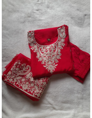 Roman Silk Kurta Set (Red)