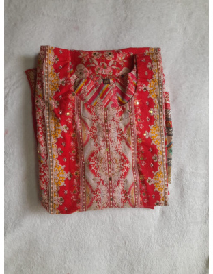 Muslin Silk Rajesthani Kurti Set (Pink)