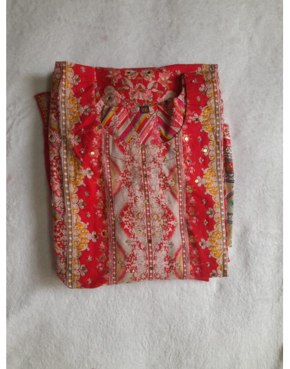 Muslin Silk Rajesthani Kurti Set (Pink)