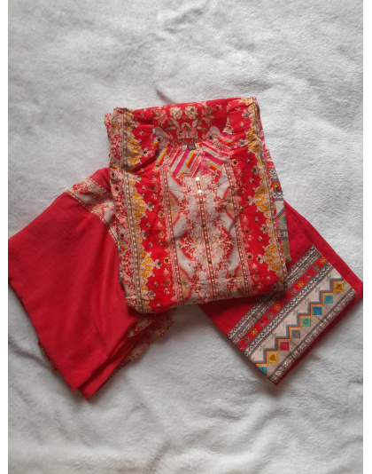 Muslin Silk Rajesthani Kurti Set (Pink)