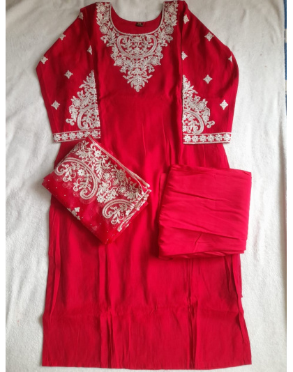 Roman Silk Kurta Set (Red)
