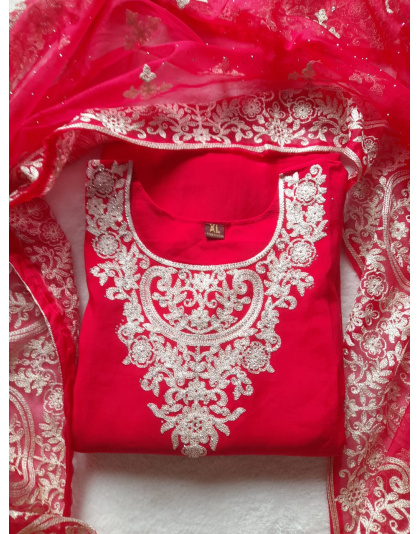 Roman Silk Kurta Set (Red)