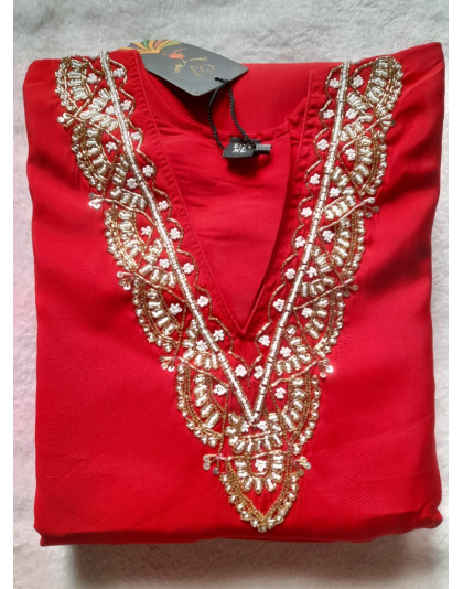 Silk 3 Piece Kurti Set (Red)