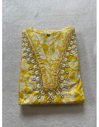 Mulmal Cotton Kurta Set (Yellow)